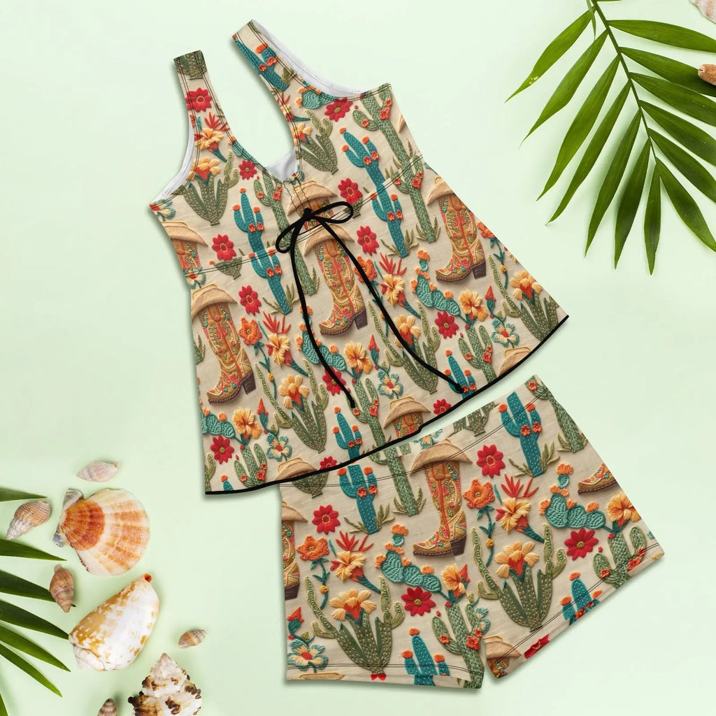 Baha Ranch Cactus and Boots Tankini Boy Shorts Swim Set Baha Ranch Western Wear
