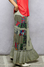 POL Printed Patchwork Embroidered Ruffled Skirt