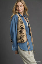 Umgee Mix Patterned Sherpa Tie-Front Vest