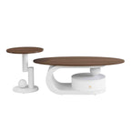 Luxury Nesting Coffee Table Set of 2,  Tables with Storage for Living Room, Oval and Round Table Set, White Center Table, Cocktail Table, Side Table,  Large 47.24'', Small 19.69''