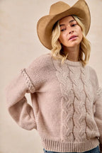 BiBi Cable Knit Sweater with Shoulder Braid Detail