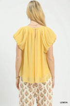 Umgee Crinkle Flutter Sleeve Peasant Top