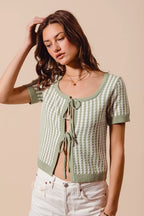 SO ME Tie Front Textured Vertical Stripe Knit Cardigan