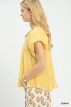 Umgee Crinkle Flutter Sleeve Peasant Top