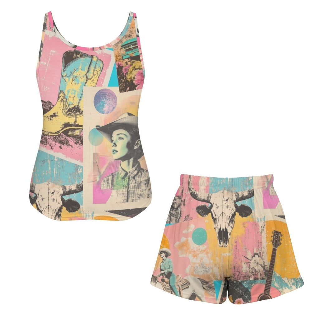 Baha Ranch Pop Western Collage Pajama Lounge Tank Shorts Set Made in America Baha Ranch Western Wear