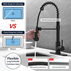 Kitchen Faucet with Pull Down Sprayer and 4 Spraying Modes Single Handle Commercial Spring Kitchen Sink Faucet Matte Black 1 or 3 Hole