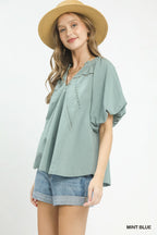 Umgee Lace Inset Puff Sleeve Boho Blouse
