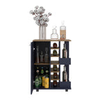 Bar Cart, Two External Shelves, Four Casters, Six Built-In Wine Rack, Single Door Cabinet