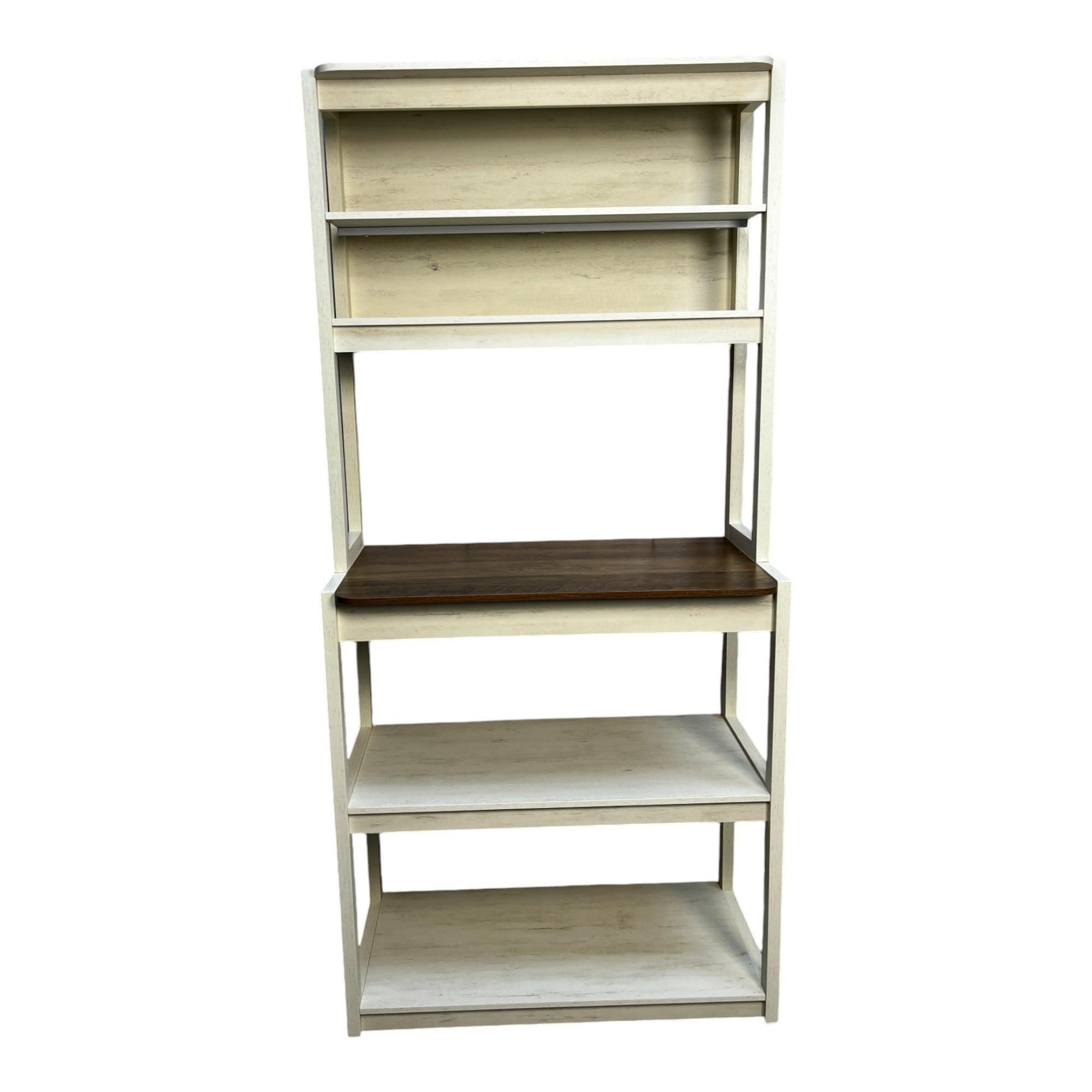 31.50' White and Rustic Brown color 5-Tier Bakers Rack for Kitchen with Storage, Coffee Bar, Kitchen Shelves, Microwave Stand