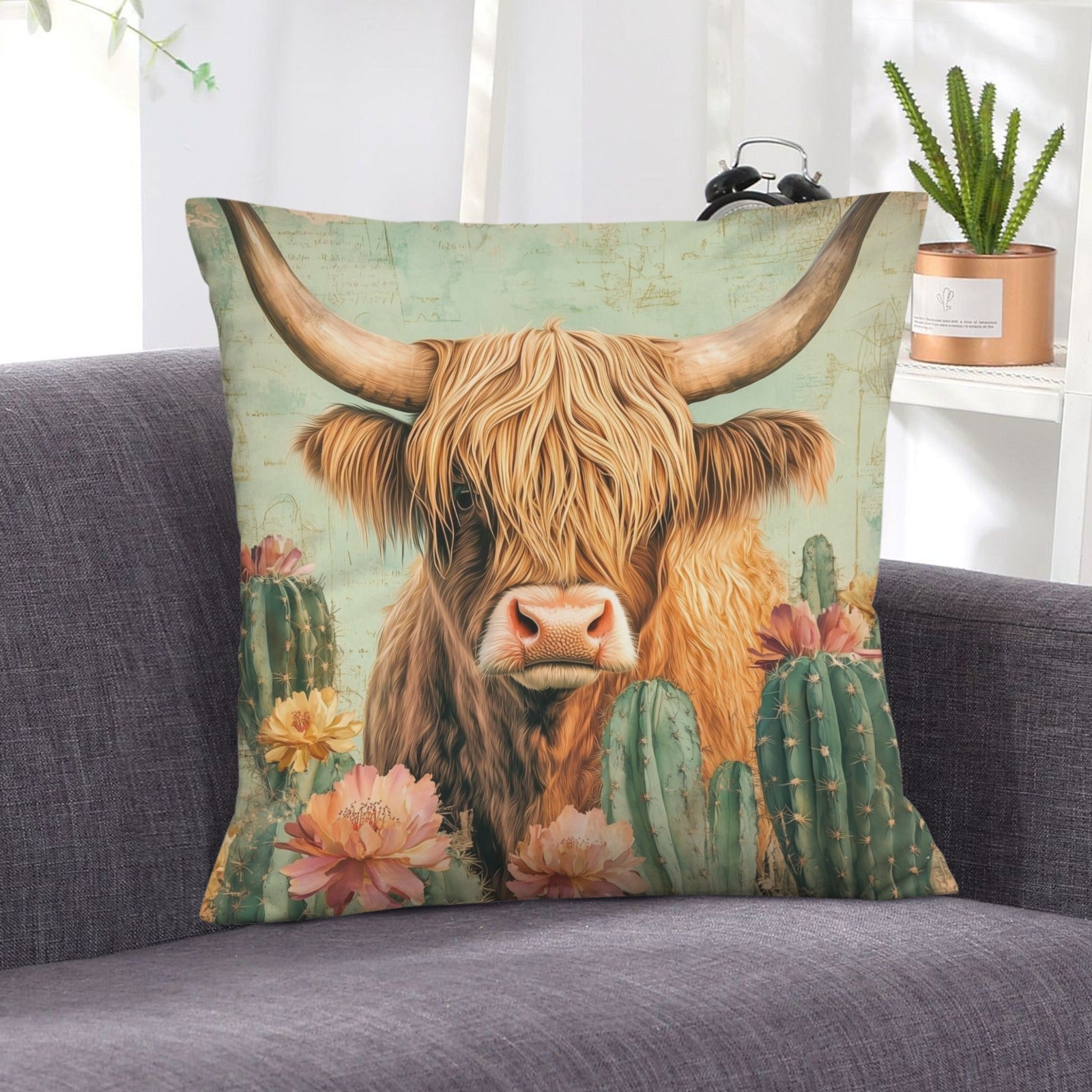 Baha Ranch Cactus Highland Velvety Soft Throw Pillow Cover Made in America Baha Ranch Western Wear