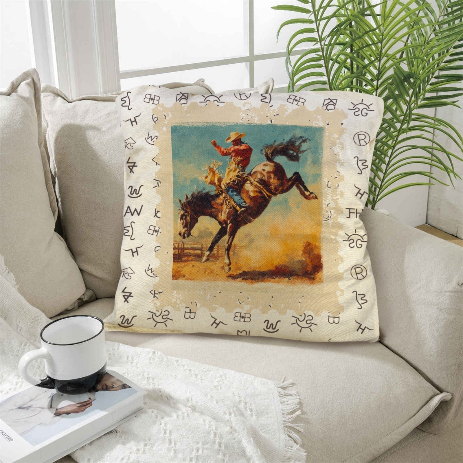 Baha Ranch Vintage Rodeo Stamp Throw Pillow Made in America Baha Ranch Western Wear