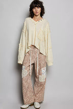 POL V-Neck Long Sleeve Top with Stitch Detail