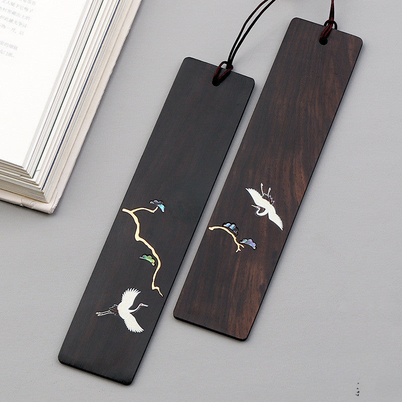 Retro Classical Chinese Style Mahogany Bookmark Gift Box Exquisite Ebony
