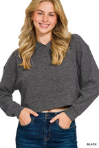Zenana Drop Shoulder Ribbed Crop Hoodie