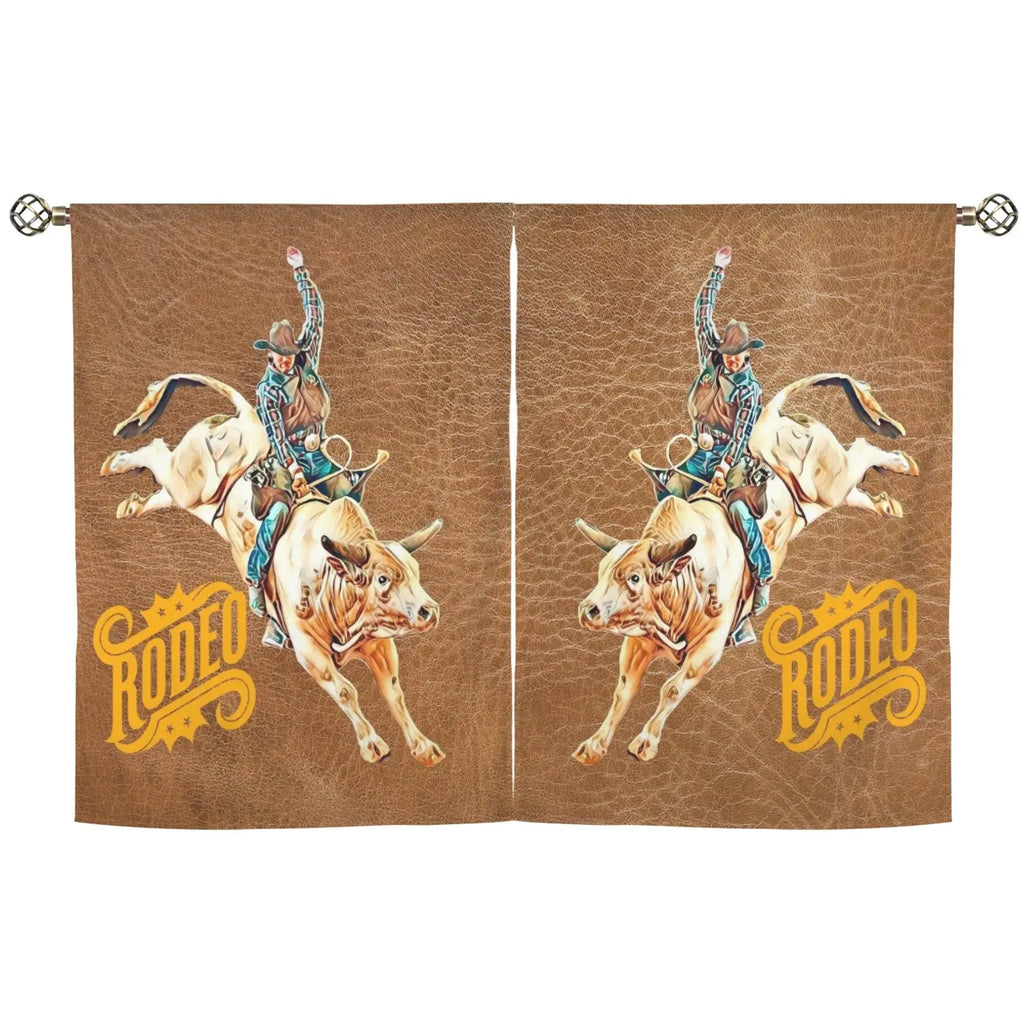 Rodeo Bullrider Window Curtains 28"x40" (2-Piece) Made in America Baha Ranch Western Wear