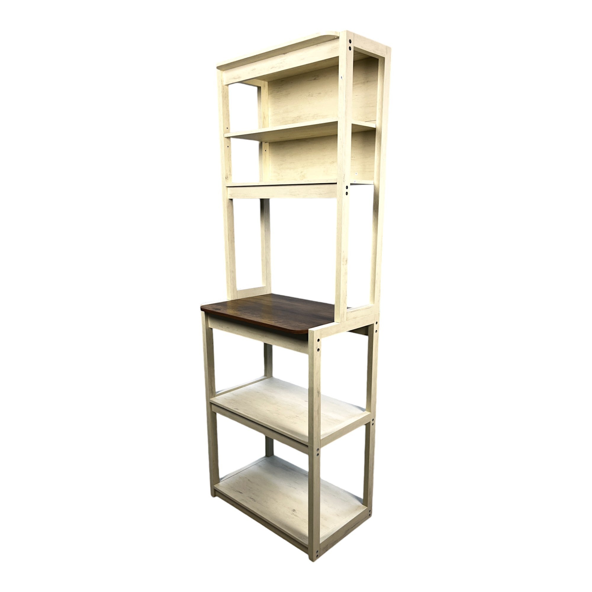 23.62' White and Rustic Brown color 5-Tier Bakers Rack for Kitchen with Storage, Coffee Bar, Kitchen Shelves, Microwave Stand