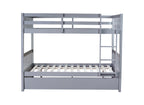 Full Over Full Rubber Wood Bunk Bed with Trundle, Ladder and Guardrails, Convertible to 2 Full Size Beds, with Twin Size Trundle ,Grey(Old Sku:W504S00250)