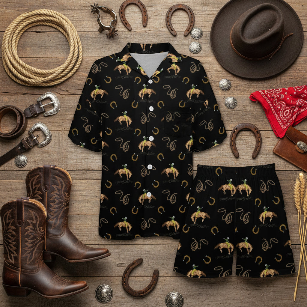 Baha Ranch Rodeo Cowboy Women's Western Short Pajama Set Made in America Baha Ranch Western Wear
