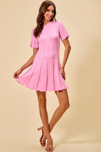 SO ME Wide Rib Short Sleeves Sweater Knit Mini Dress