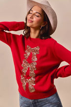 SO ME Sequins Bow Ribbon Embellished Christmas Sweater