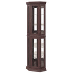 Lighted Corner Curio Cabinet - Glass Display Shelf with Tempered Glass Doors, Adjustable Shelving, and Included Bead Bulb - Ideal Bar Cabinet for Home Decor- DARK CHERRY