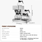 Commercial Drip Coffee Maker, 12 Cups Coffee-Maker Machine with 4 Glass Carafes and 4 Decanter Warmer Plates, Stainless Steel Drip Style Coffee Brewer, for Restaurant, Office, Coffee Shop & Home