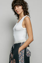 POL Colorful Button Round Neck Ribbed Tank