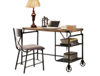 Industrial Inspired Desk With An Antique Black Metal Construction Replicated Wood Top And Caster Wheel Accents