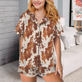 Baha Ranch Cow Hide Print Western Cowgirl Satin Pajama Set Baha Ranch Western Wear