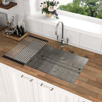 Modern Brushed Nickel 33 Inch Undermount Stainless Steel Kitchen Sink 16 Gauge, 9 Inch Deep Single Bowl