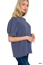 Zenana Raised Rib Puff Sleeve Top