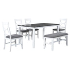TOPMAX 6-Piece Wood Dining Table Set Kitchen Table Set with Upholstered Bench and 4 Dining Chairs, Farmhouse Style,Gray+White (old sku: SP000003AAK)