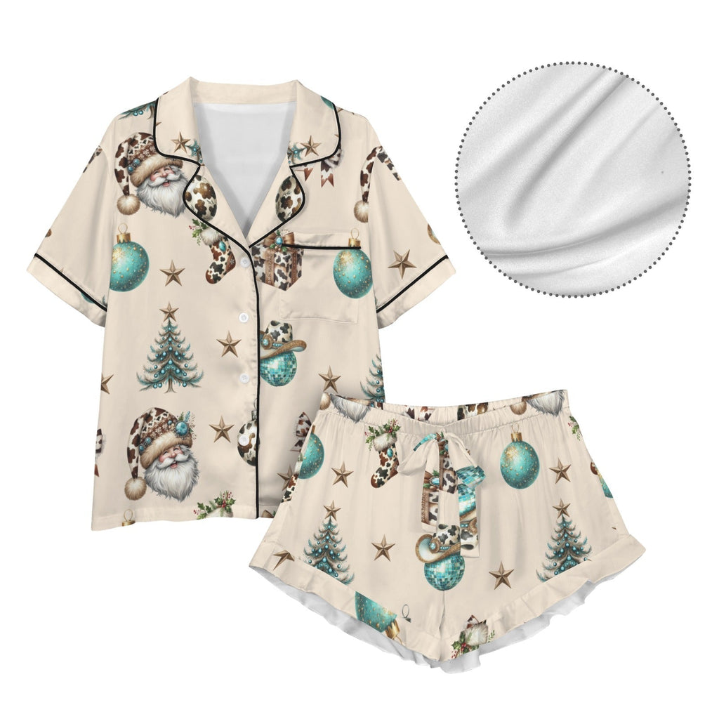 Baha Ranch Country Cow Print Christmas Satin Short Pajama Sets Baha Ranch Western Wear