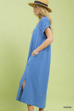 Umgee Button-Front Gauze Midi Dress with Lace Detail
