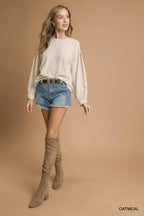 Umgee Linen Scallop Hem Long Sleeve Blouse