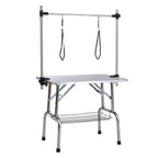 46' Folding Dog Pet Grooming Table Stainless Steel Frame Rubber Mat on Board with Adjustable Arm and Clamps pet dog Cat Grooming Table (SILVER-GRAY COLOR)