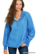 Zenana Ribbed Two Tone Half Zip Sweater
