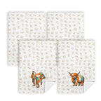 Set of 4 Minimalistic Western Highland Cow Cattle Brands Kitchen Towels Made in America Baha Ranch Western Wear