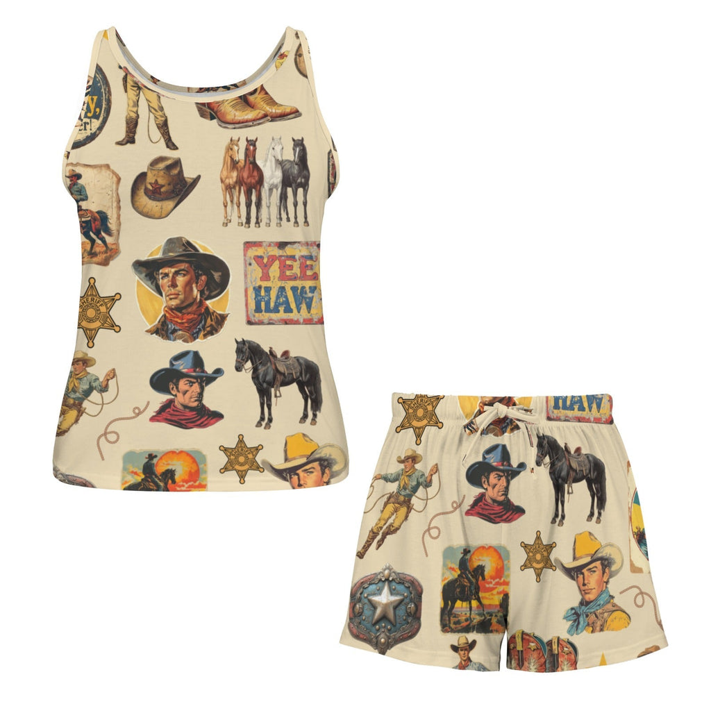 Baha Ranch Vintage Cowboy Collage Pajama Lounge Tank Shorts Set Made in America Baha Ranch Western Wear