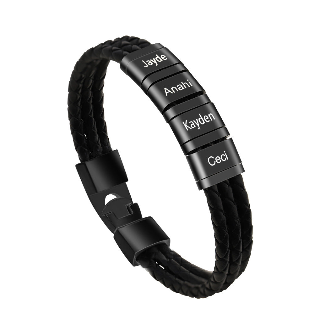 Stainless Steel Leather Woven Bracelet