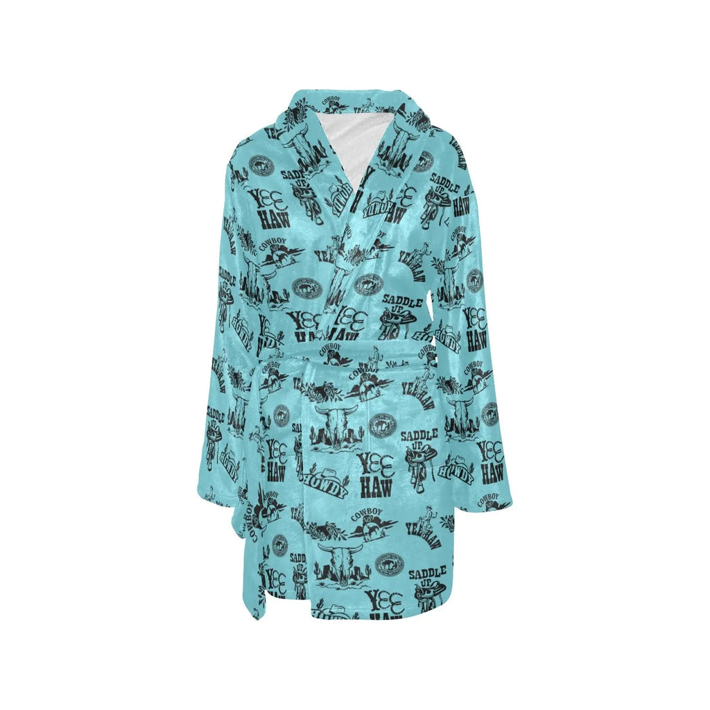 Baha Ranch Blue Cowboy Print Western Bath Robe Baha Ranch Western Wear