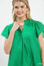 Umgee Flutter Sleeve Relaxed Top with Trim Detail