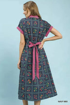 Umgee Mix Floral Button-Front Midi Dress