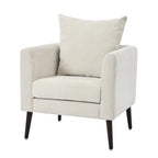 Modern Chenille Accent Chair, Upholstered Armchair for Living Room, Mid Century Fabric Lounge Chair w/Pillow, Comfortable Reading Chair with Wood Legs for Living Room, Bedroom, Reception Room (Beige)