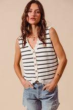 SO ME Buttoned Front Stripe Texture Knitted Sweater Vest