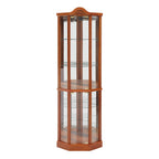Glass Cabinet Lighted Corner Cabinet Corner Display Curio Cabinet, Glass Display With Light(Included)Bar Cabinet,Wine Cabinet with Adjustable Glass Shelves Carved Decoration OAK Light(Included)