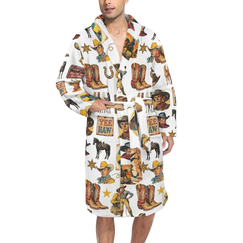 Cowboy Collage Western Men's Bath Robe Baha Ranch Western Wear