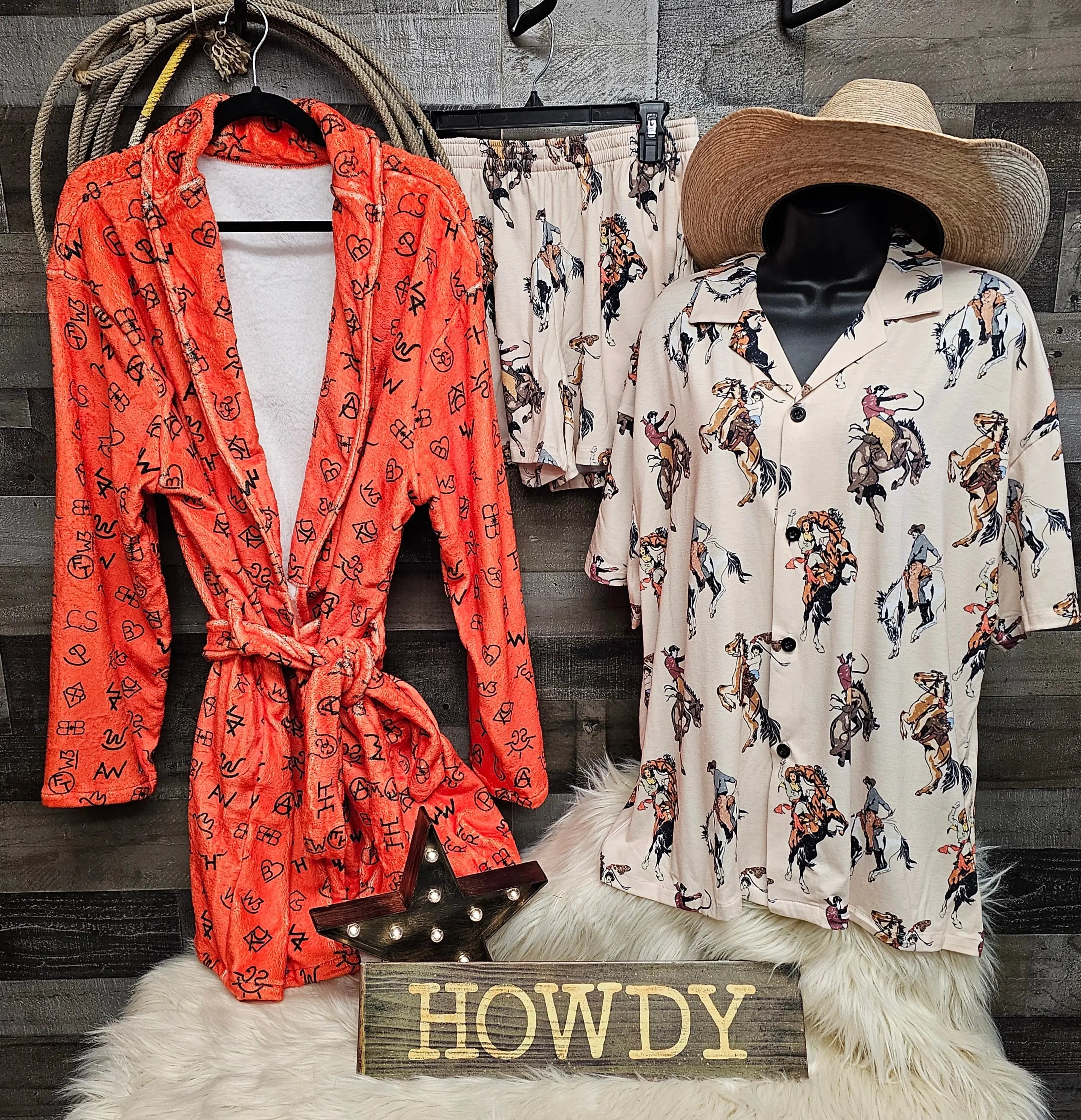 Rust Cattle Brands Women's Western Bath Robe Baha Ranch Western Wear