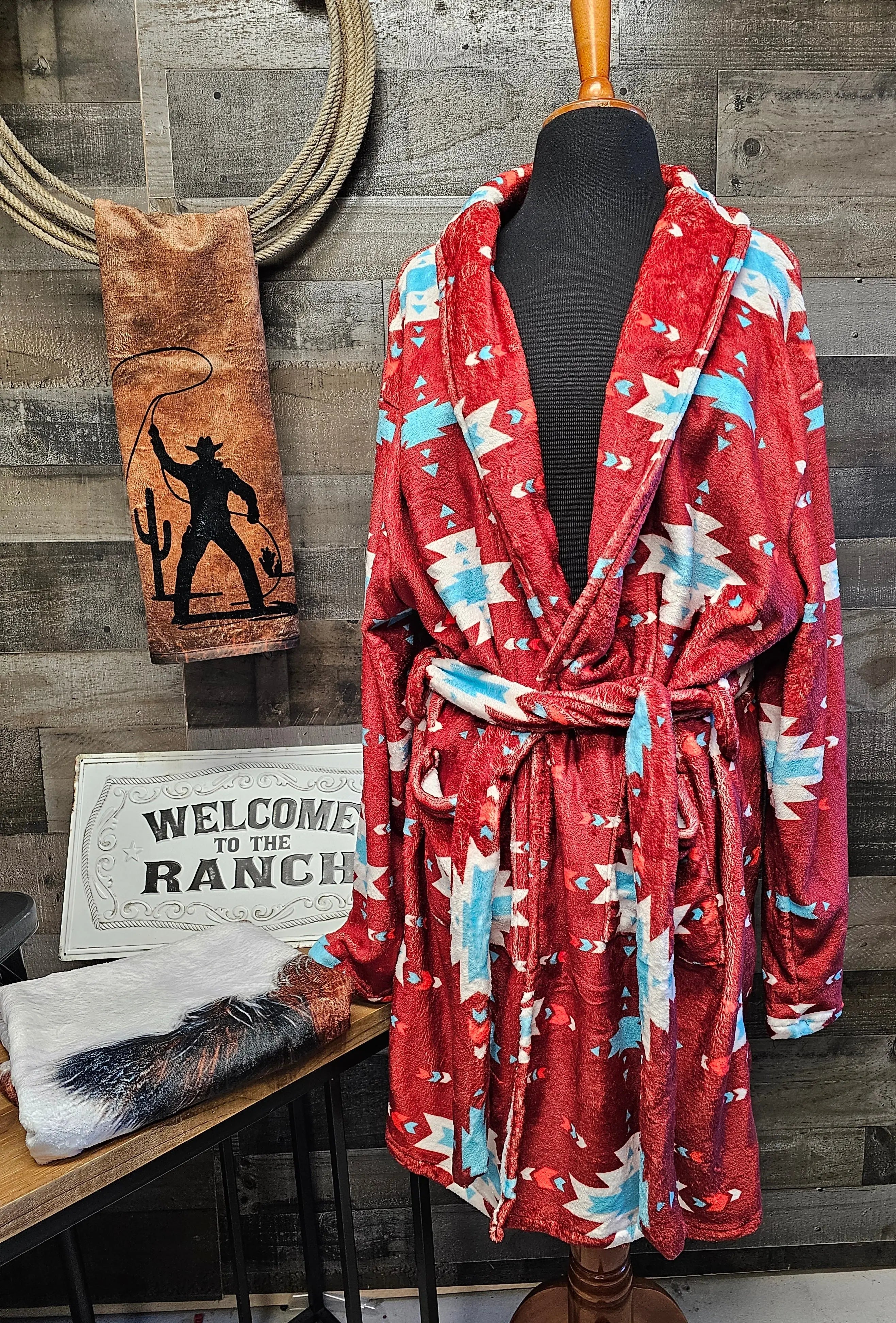 Burgundy Aztec Women's Western Bath Robe Baha Ranch Western Wear