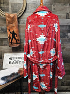Burgundy Aztec Women's Western Bath Robe Baha Ranch Western Wear
